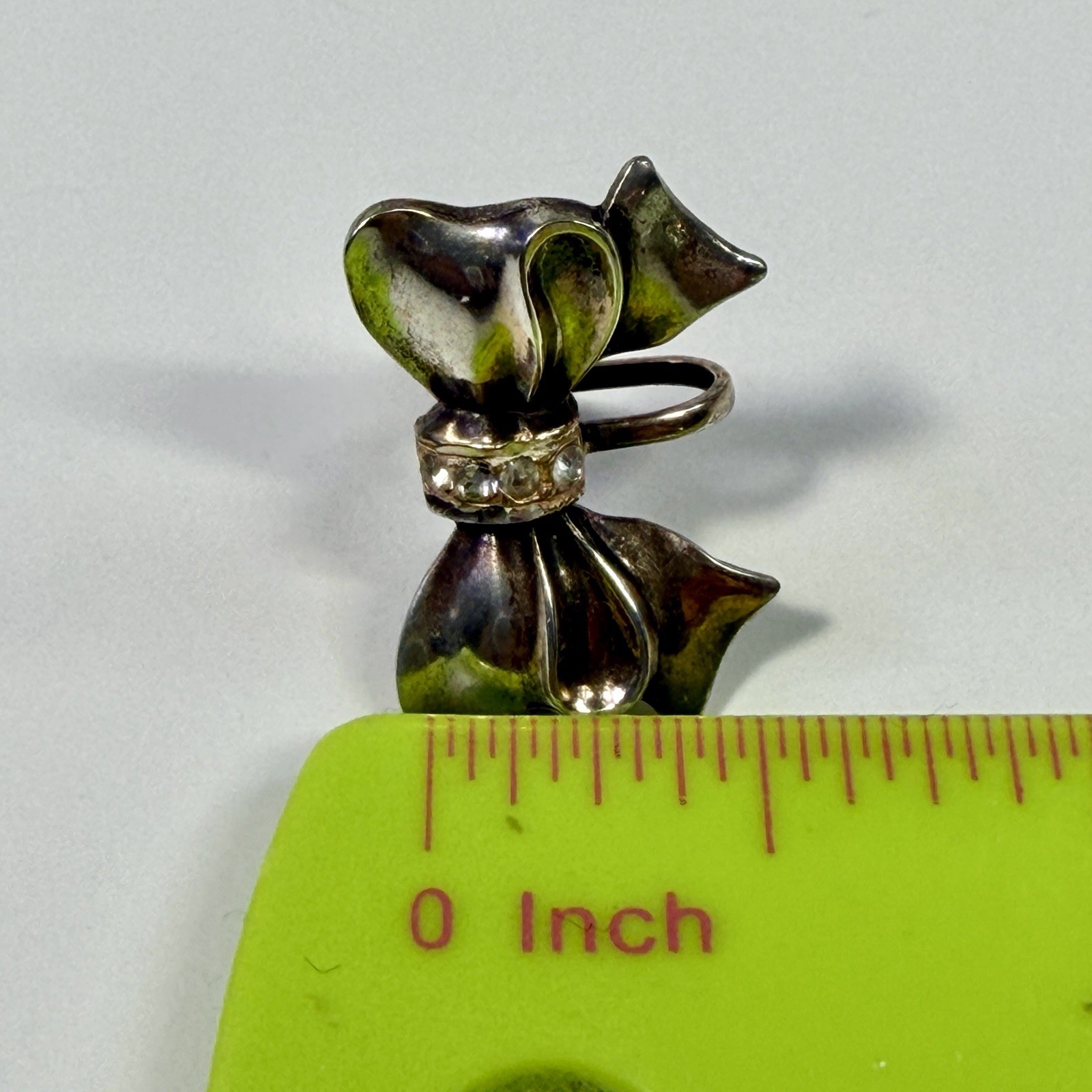 Vintage Sterling Silver Bow Ribbon Screw Back Earrings Rhinestone Accent 6.94g
