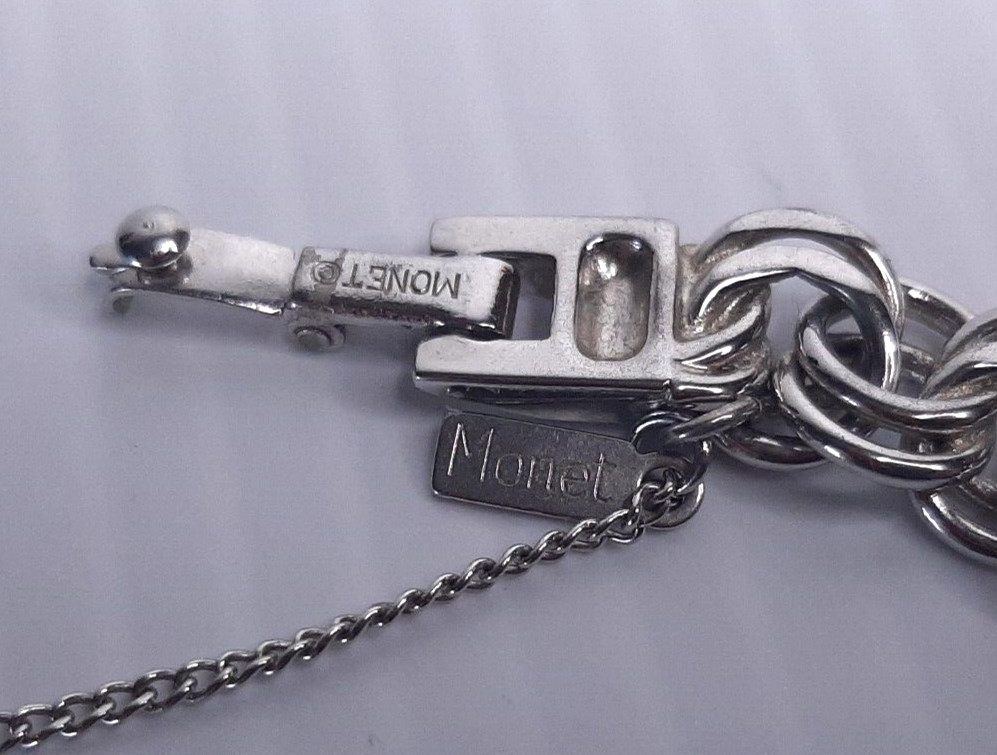 Vintage 7.5″ Double Link Charm Bracelet Silver Tone Safety Chain Security Clasp