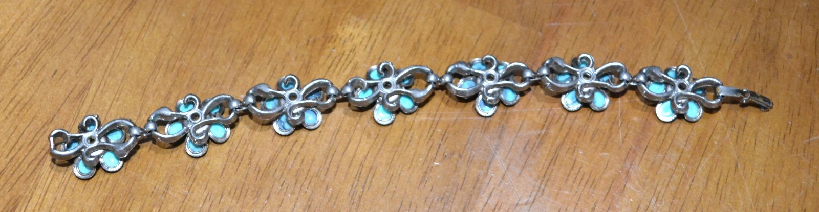 VTG Blue Opal Turquoise & Rhinestone Sterling Silver Bracelet & Necklace Choker
