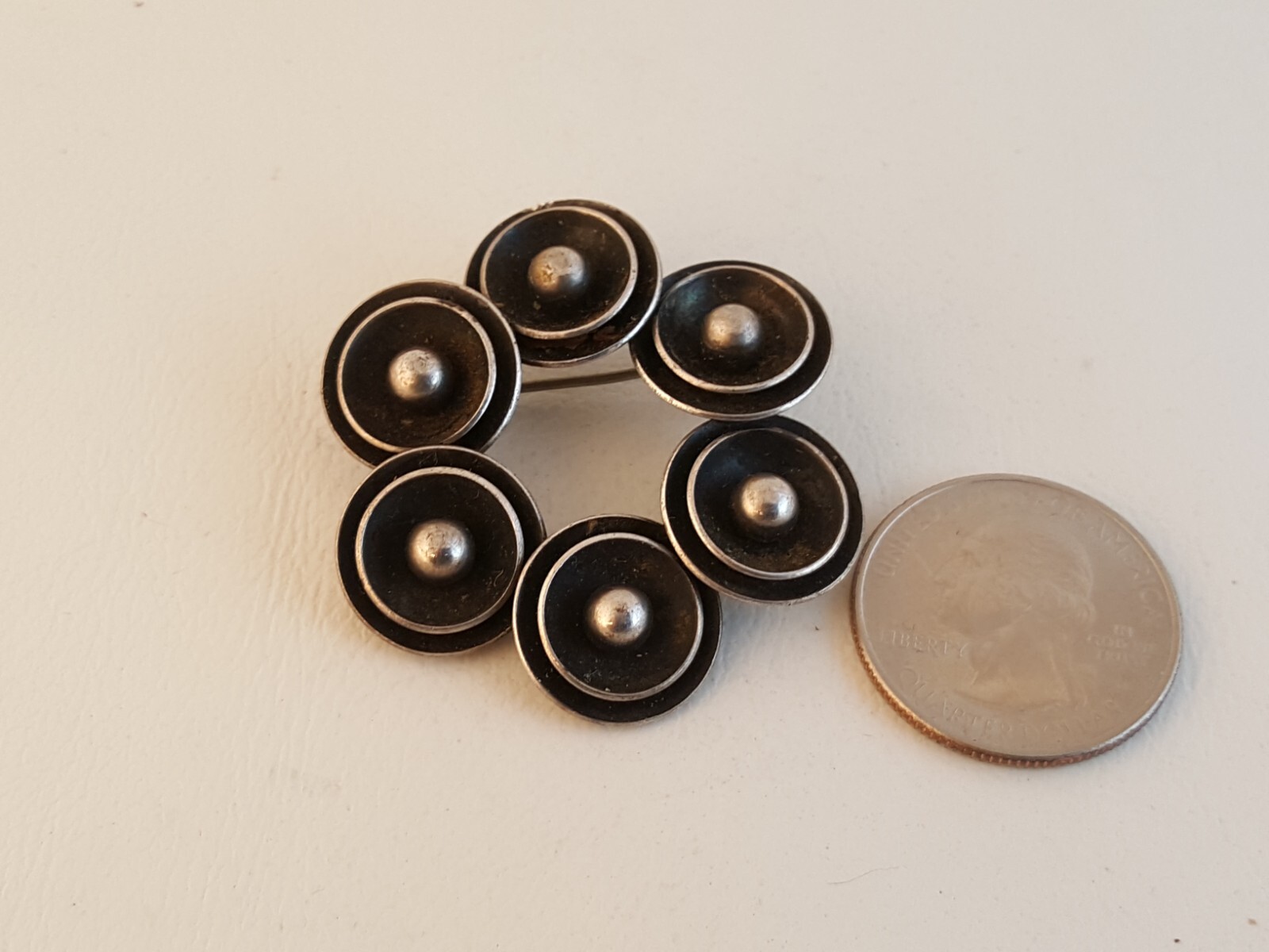Vintage modernist sterling silver circular pin brooch N.E. From Denmark
