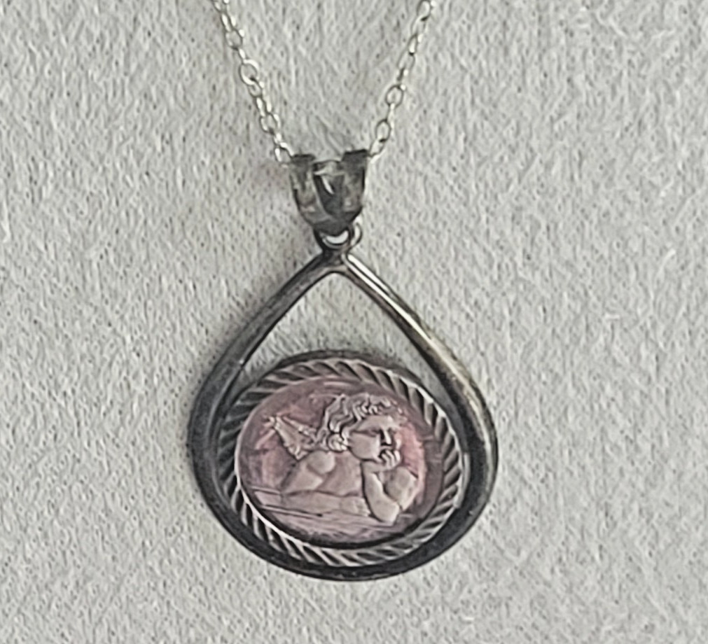 Vintage Cherub .999 Silver 18″ Necklace Removable Framed Center Guardian Angel