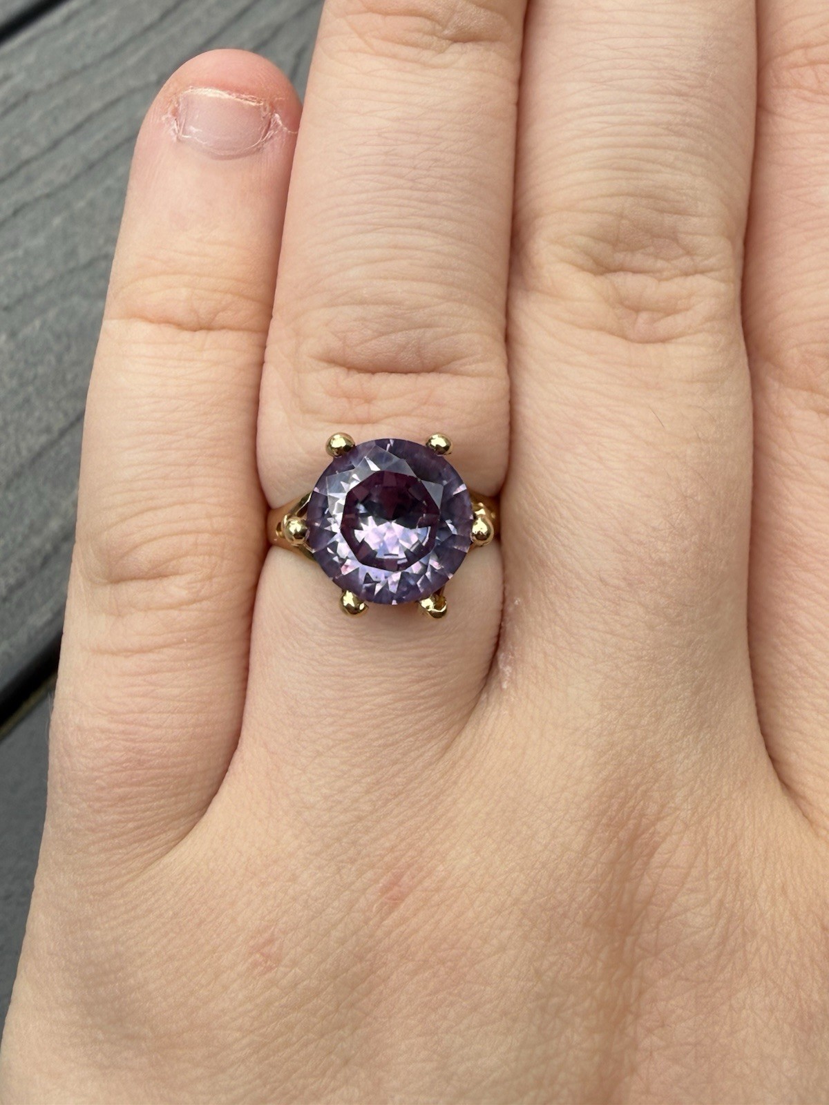 Vintage 14k Yellow Gold 4Ct+ Synthetic Color Change Sapphire Cocktail Ring Sz 7