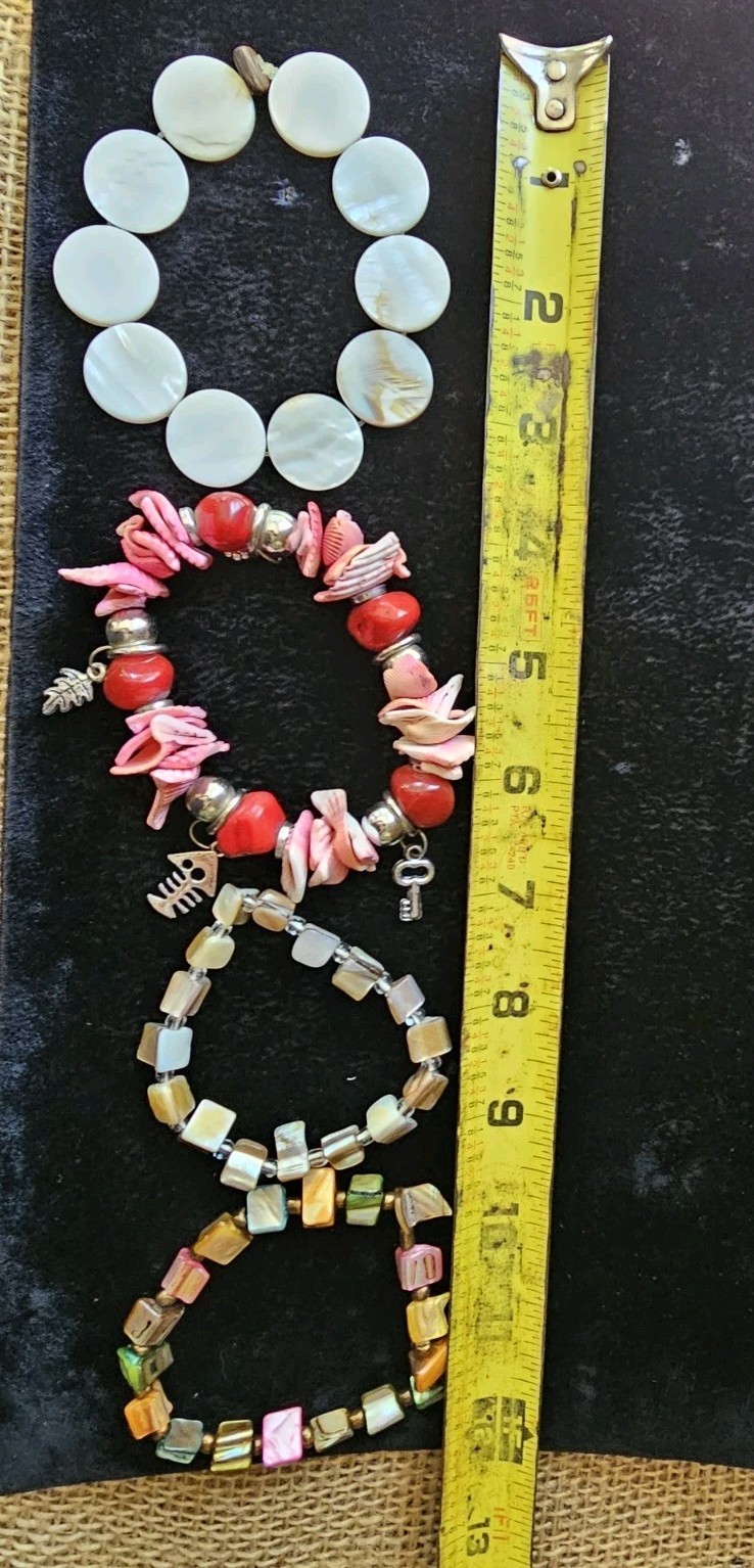 10p Vtg/Mod Jewlery Shell Necklaces Stretch Bracelets Eearings Beach Summer