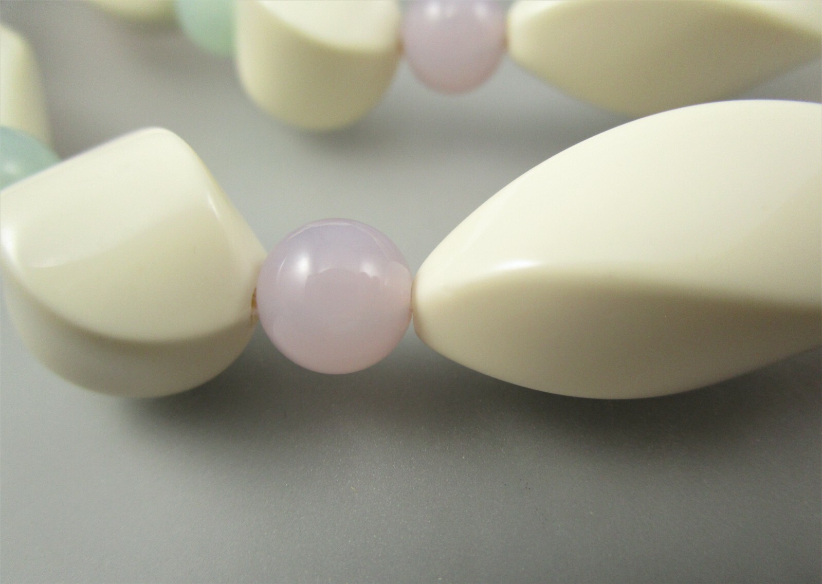 Vintage Well Made Cream pink, Green Purple Beaded Necklace #5208
