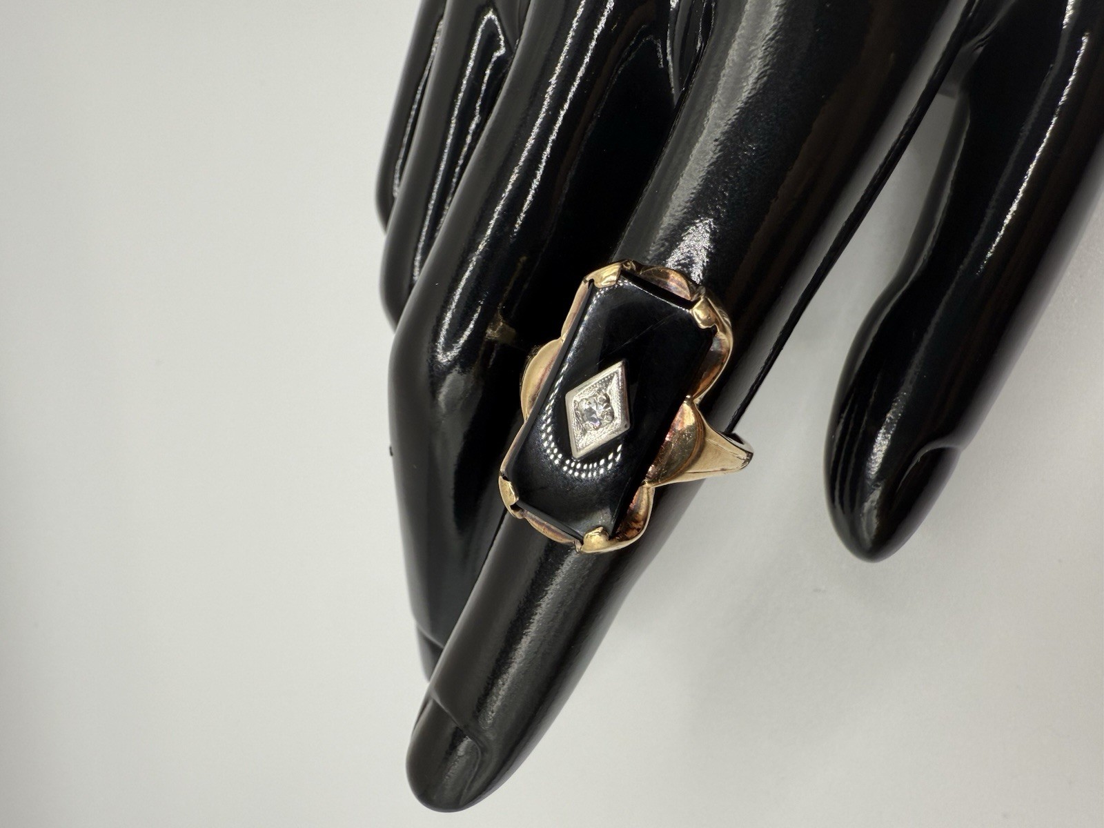 Antique Black Onyx and Diamond Ring