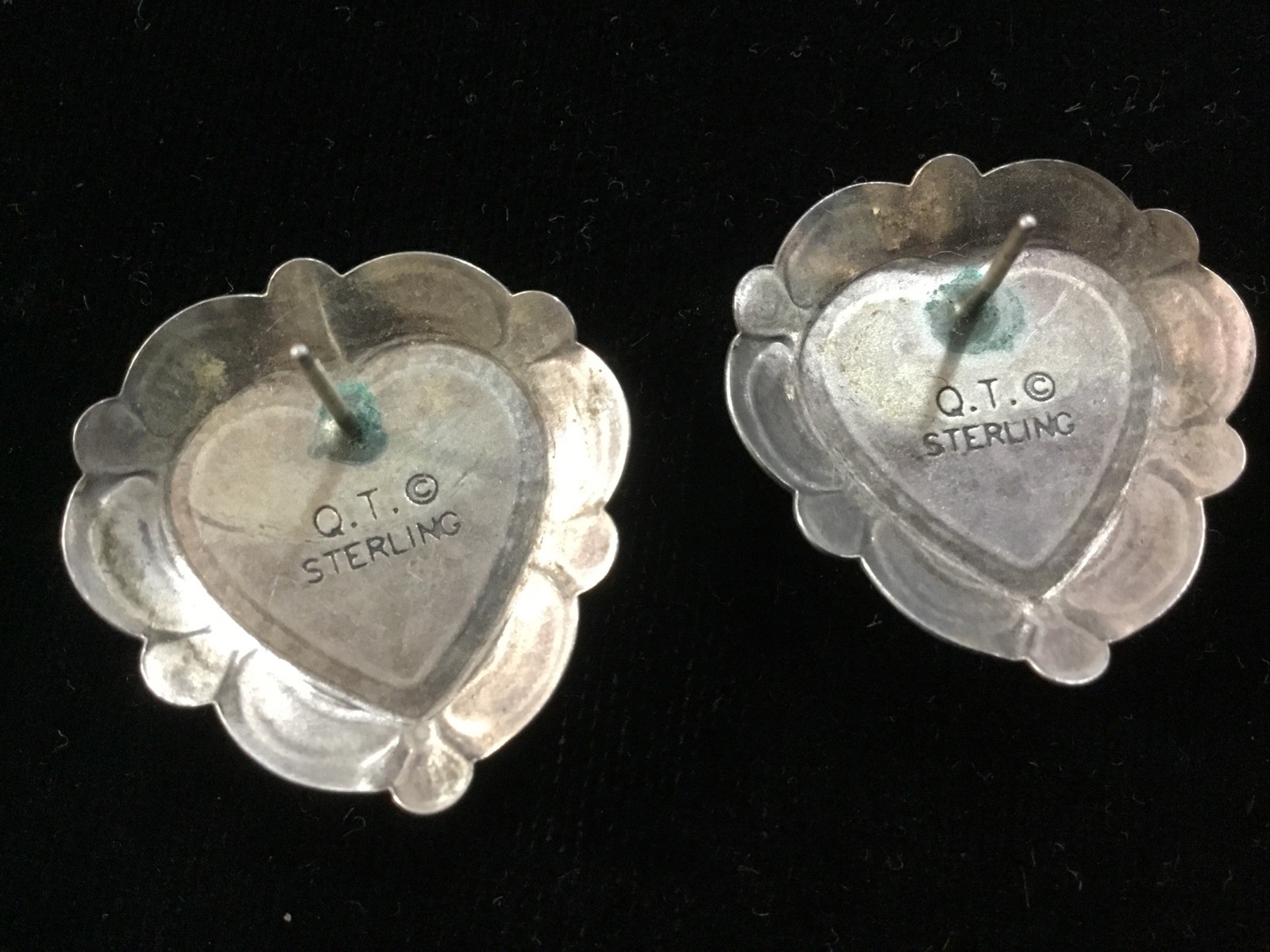 Q. T. Multi Gemstone and Sterling Silver Signed Heart Stud Earrings Southwestern