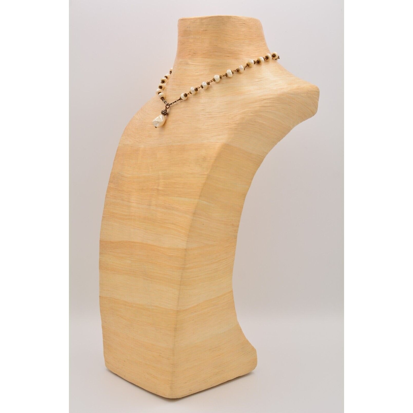 Vintage Pearl Necklace Y Drop Bronze Rustic Brass Tone AS IS Bin6A