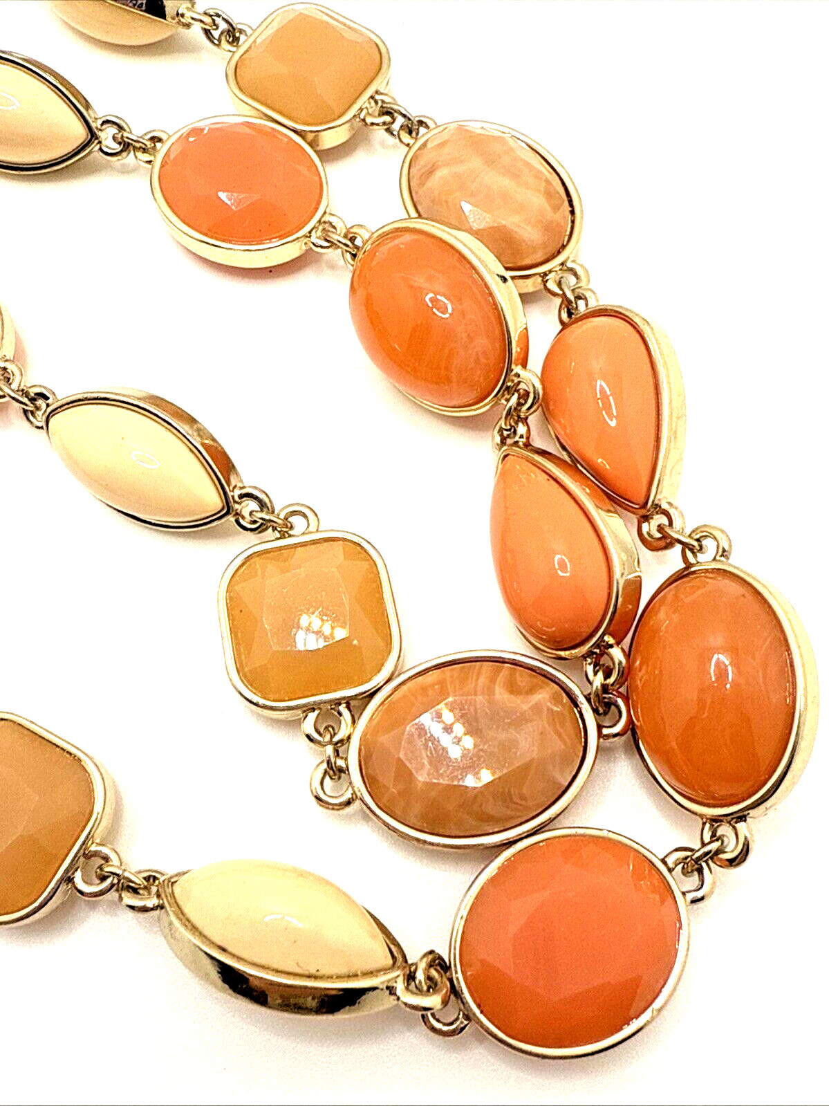 NWT TALBOTS Statement Necklace Peach Orange Tan Gold Tone Links 36-38″ Long NOS