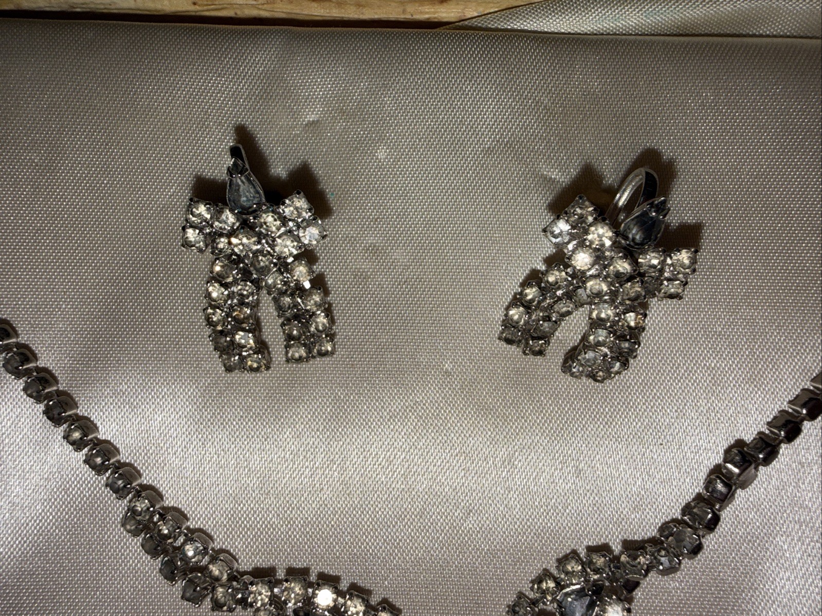 VTG Choker Necklace Blue White Colorless Rhinestones 16” Round Marquise Set