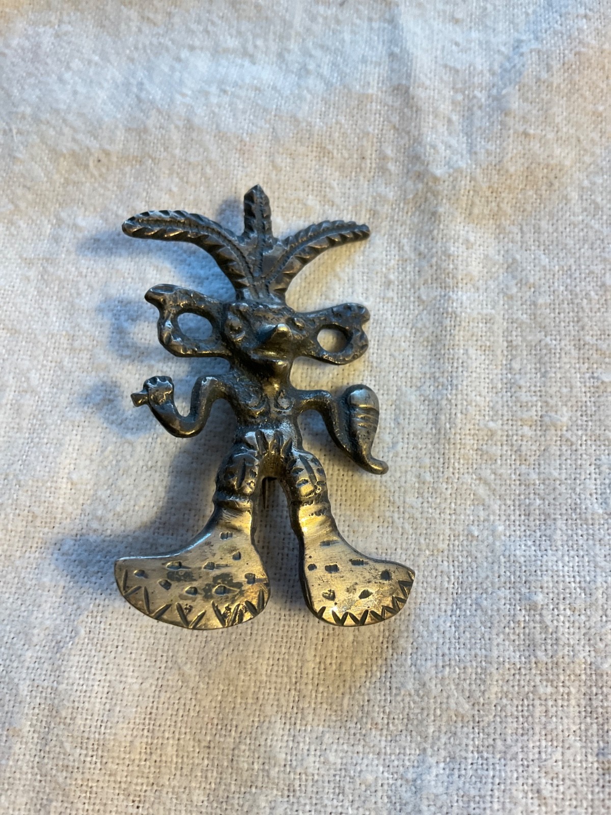 Antique Handmade Guatemala Sterling Silver Bird Man Pin Mayan