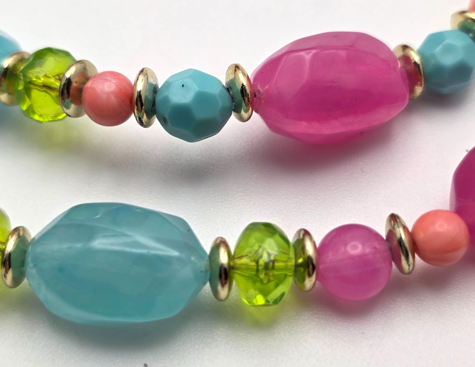 Vintage Fruit Salad Lucite Bead Necklace Double Strand Layered Pastel 22 in Adj.