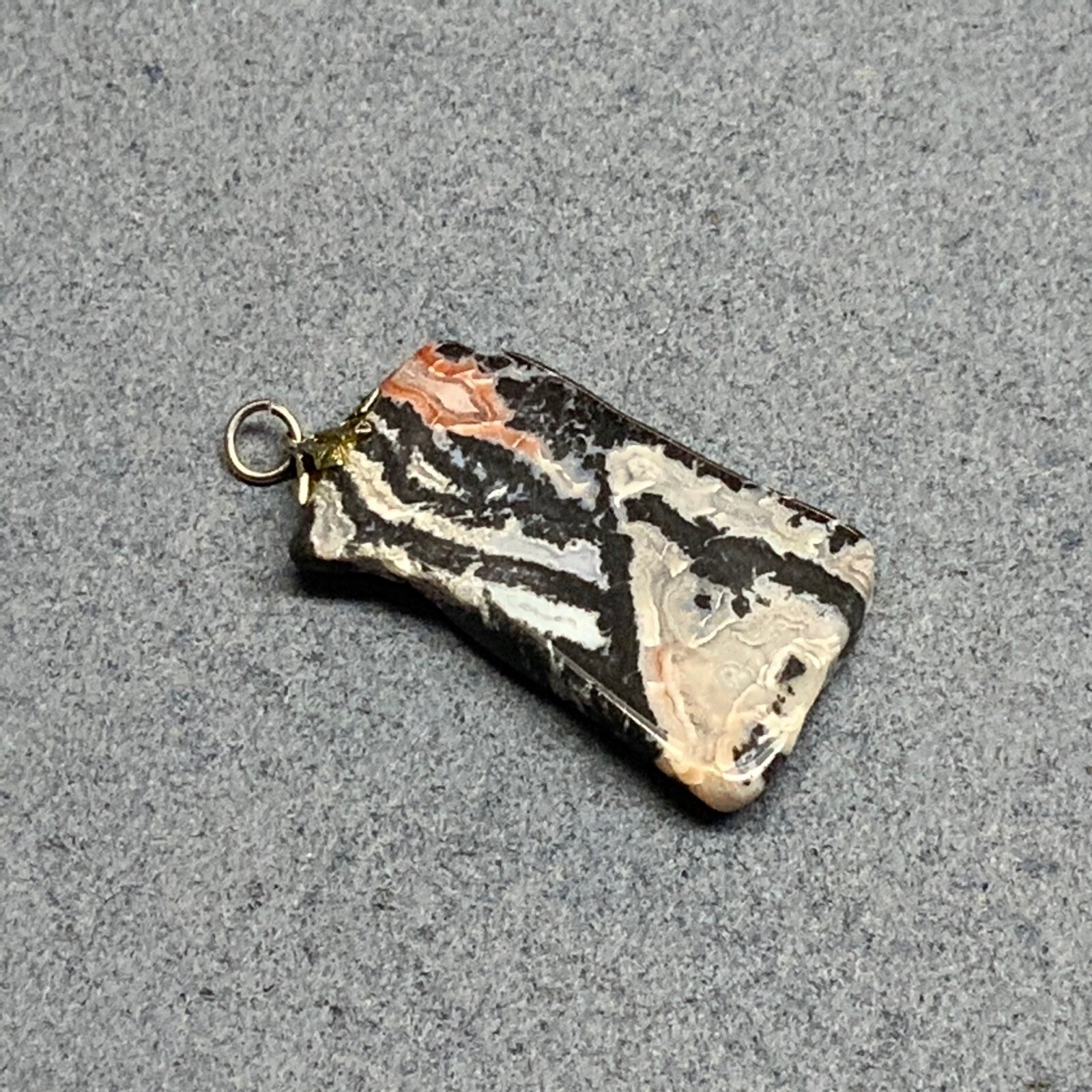 Marbled Stone Pendant 2 In Organic Shaped Silver Findings Black Gray White Red