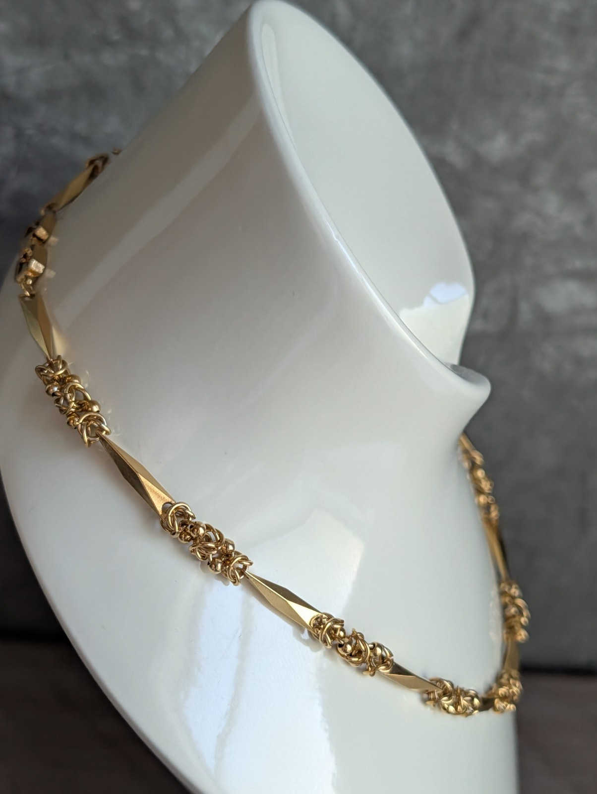 Vintage Givenchy Byzantine Link Bar Station Necklace Gold-Tone 17″