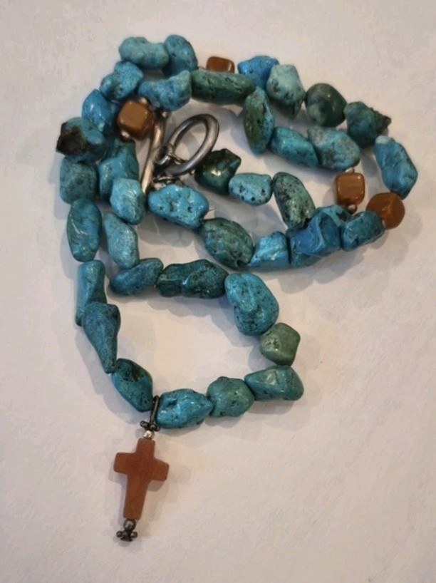 Vtg Handcrafted Turquoise Nugget & Natural Stone Toggle Closure Necklace