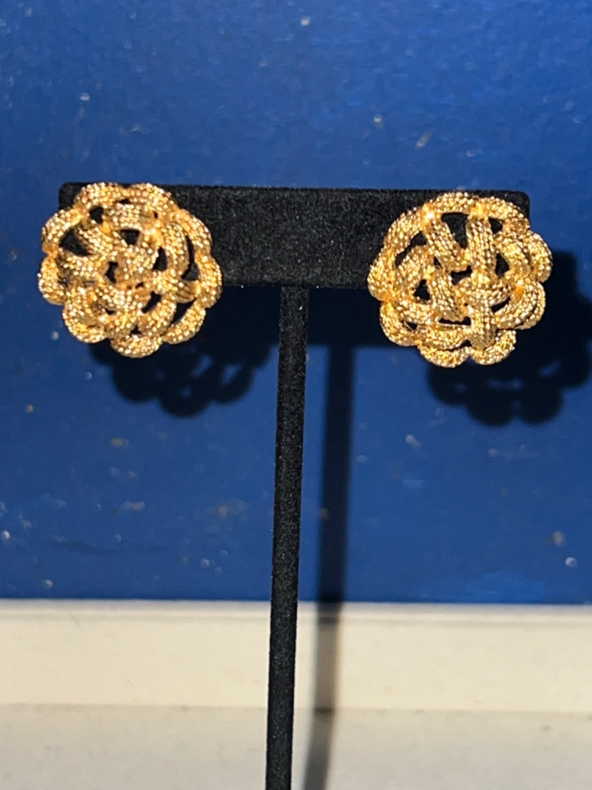 Vintage MONET Gold-tone Textured Basketweave Braided Knot Post-back Earrings