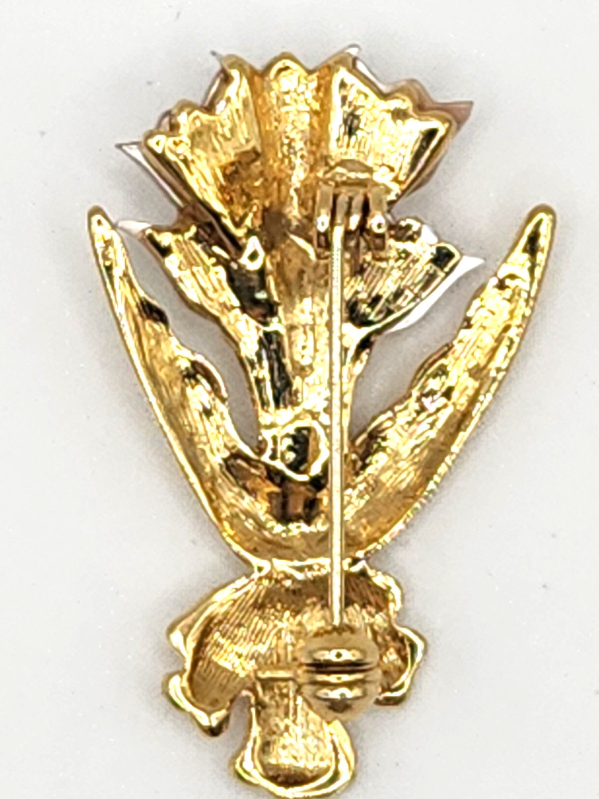 Vintage White Mother of Pearl Tulip Flower Bouquet Bow Gold Tone Brooch Pin