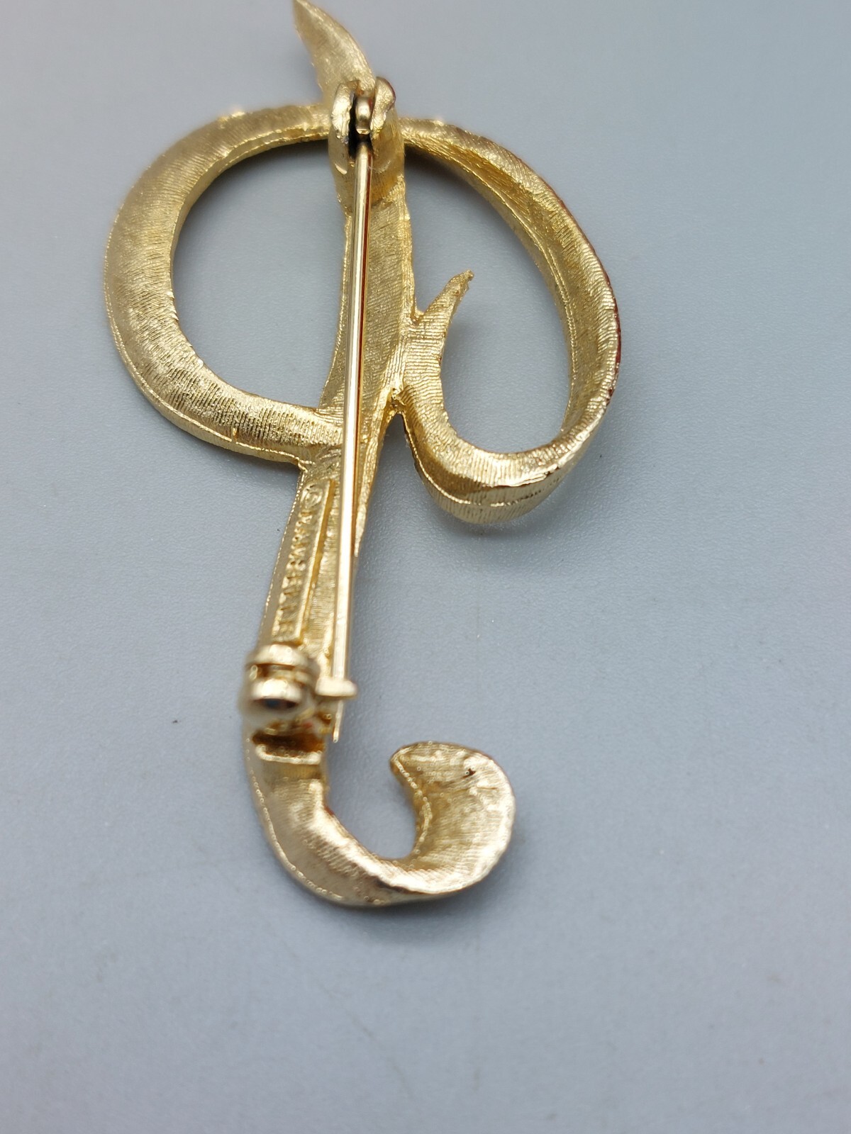 Awesome Vintage Manselle Brooch Brushed and Smooth Finish Letter “P” 2.25″
