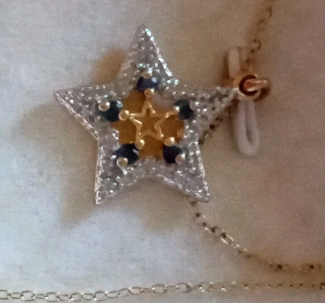 HSN blue Sapphire Vintage star necklace 925 And I Think Tiny Dia? Pics