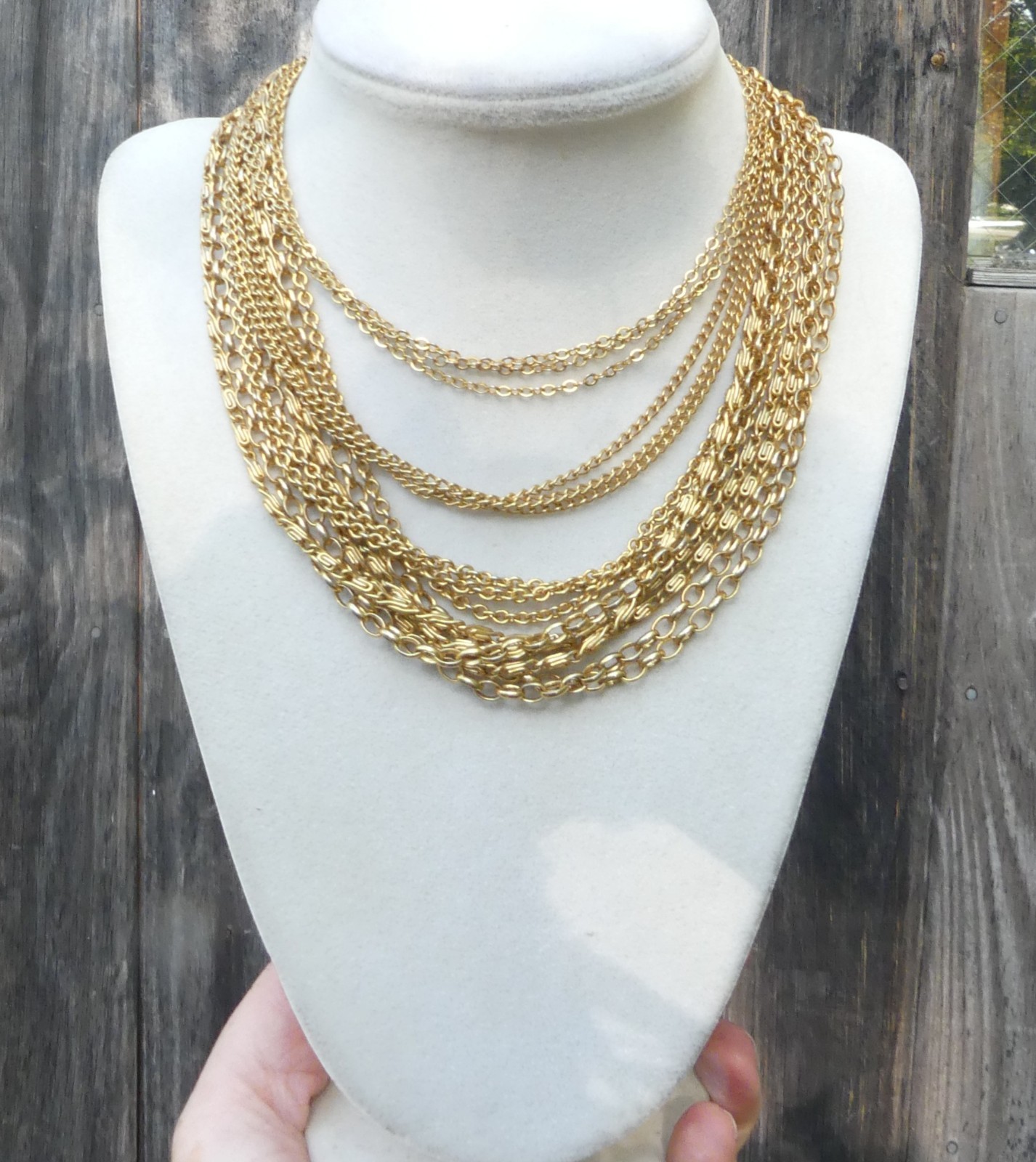 Vintage Trifari multistrand chain necklace goldtone multichain19-22 inches swag