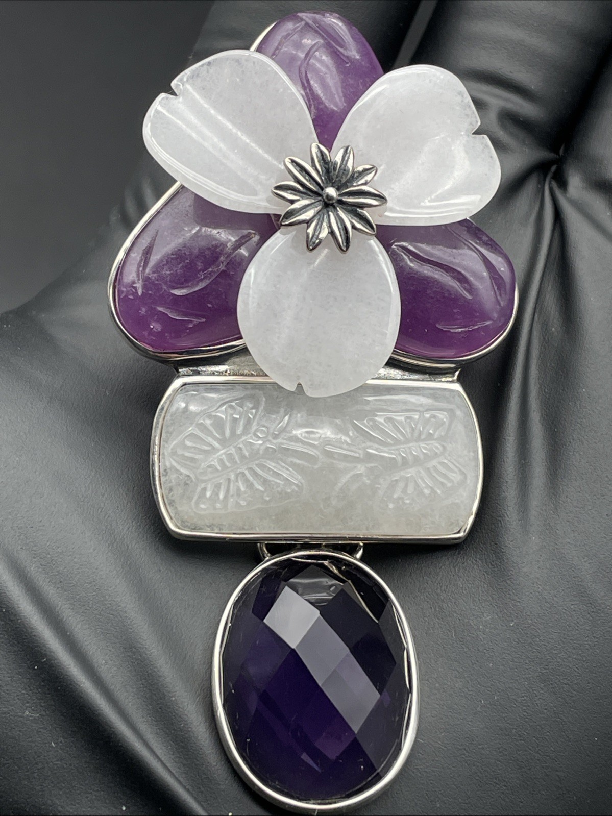 Amy Kahn Russell Silver Amethyst Flower Drop Enhancer Pendant Brooch VTG