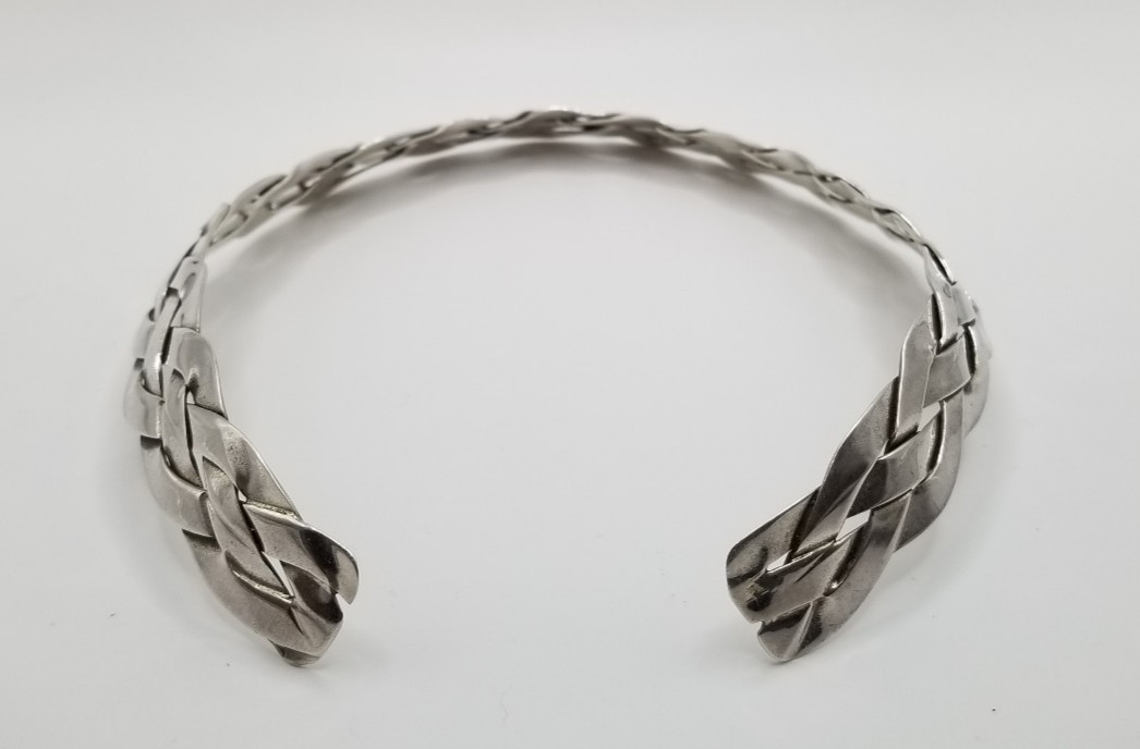 Vintage Sterling Silver Braided Collar Choker Necklace 17.5mm Wide