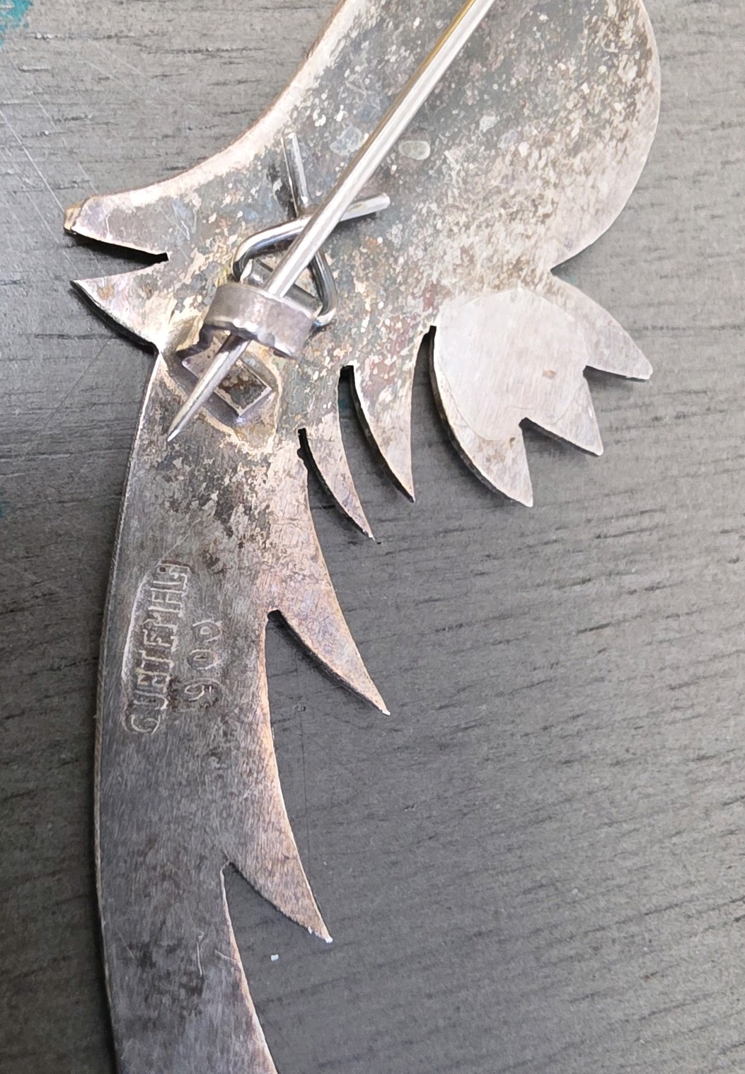 Vintage Quetzal Bird Pin Silver 900 Coin Silver Rose/brass Accents Guatemala
