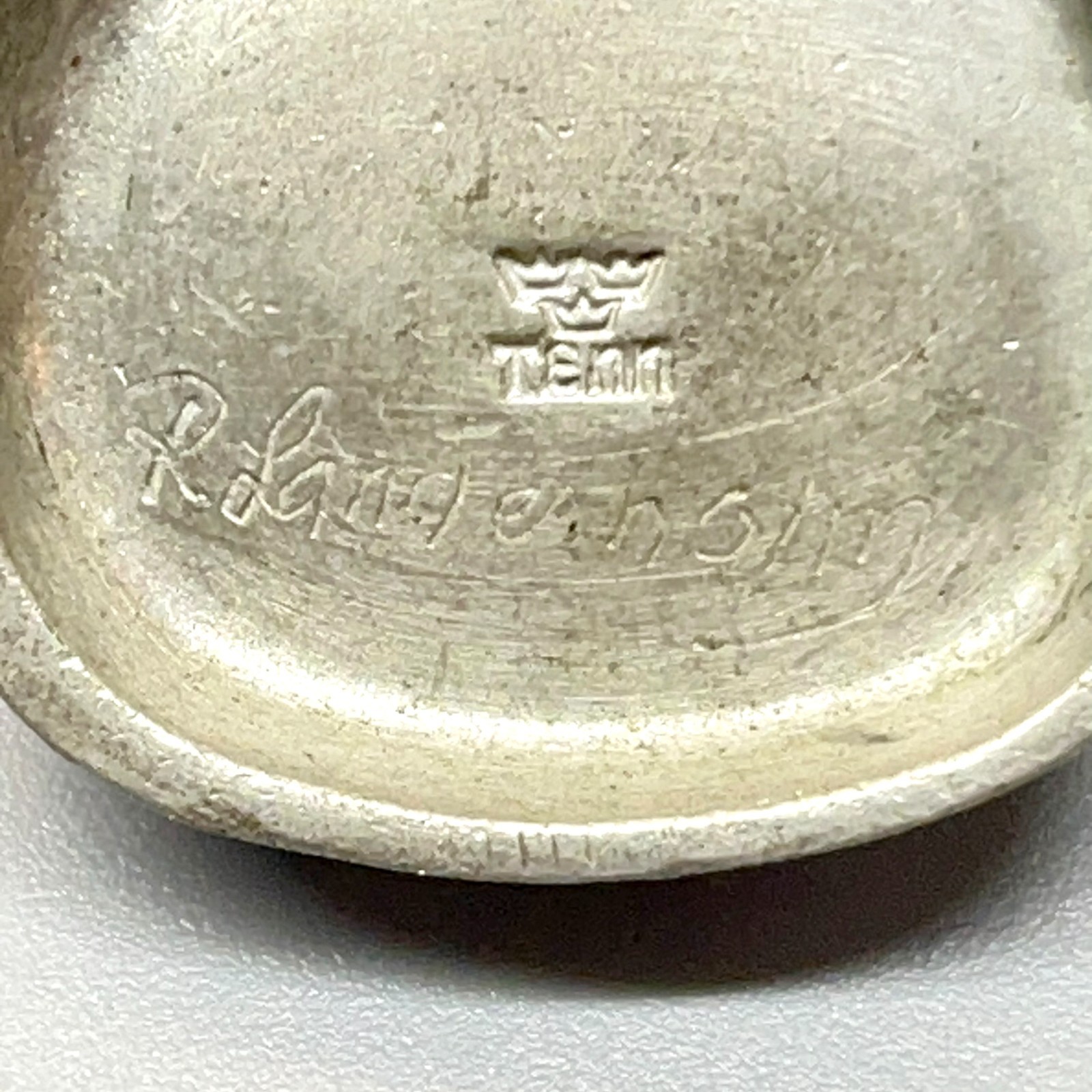 Signed Roland Landerholm Tenn Vintage Modernist MCM Pewter Green Ceramic Pendant