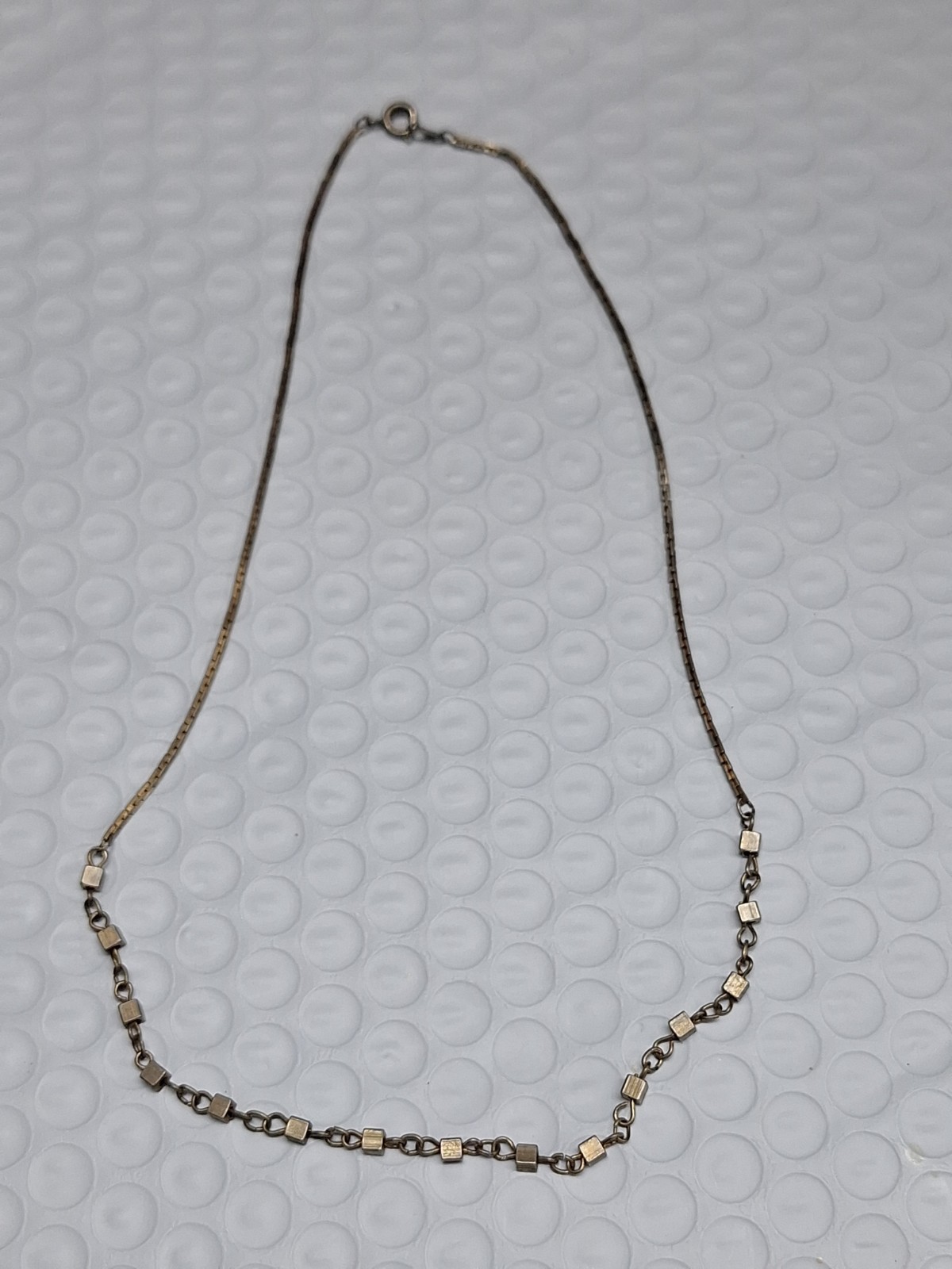 Brass Tone Metal Cubes Chain Choker 17 Inch Necklace Vintage