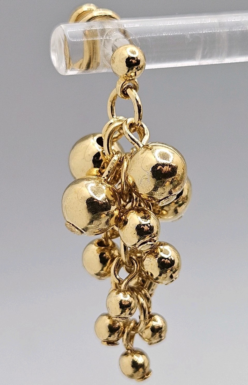 Vintage Gold Tone Ball Beaded Earrings Grape Clusters Dangle Pierced Post Shiny