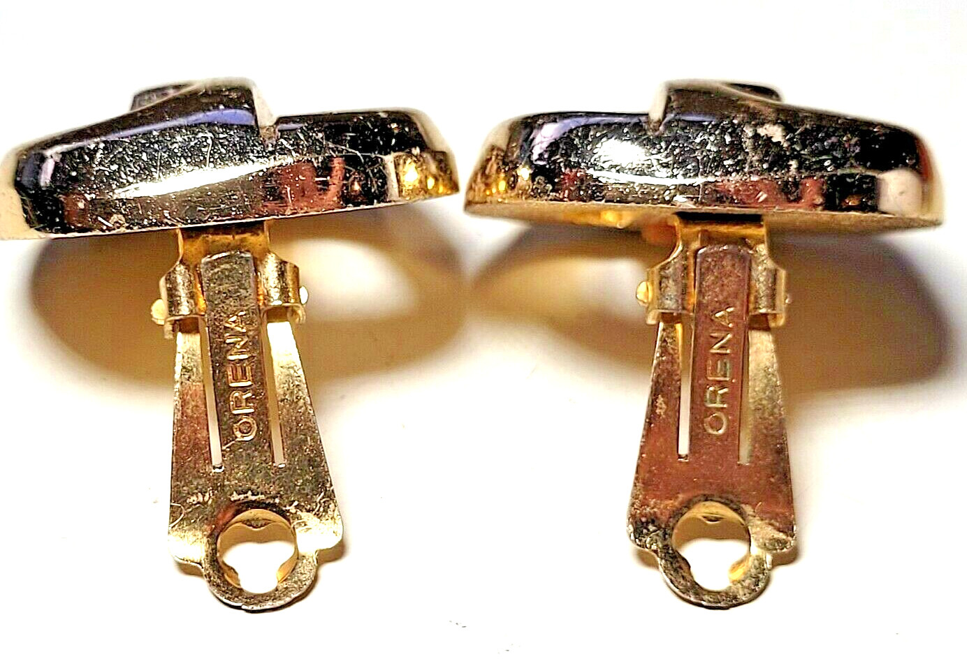 Classy Orena Paris Gold Tone Clip On Earrings-Black Enamel-Made in France