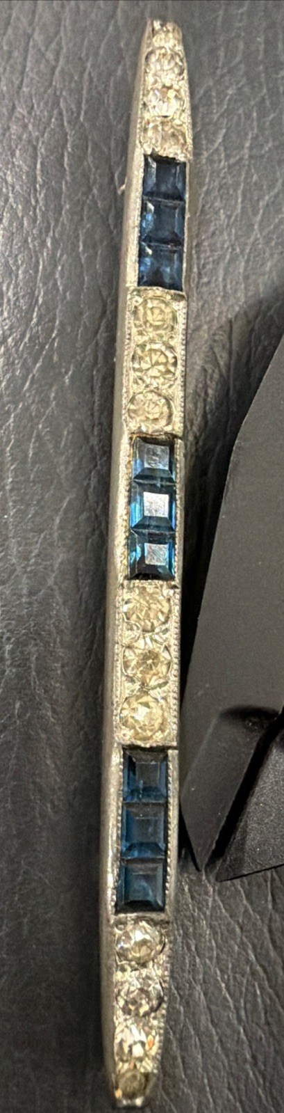 Antique Vtg Fishson Silverite Art Deco Rhinestone Bar Pin Brooch Signed!!!!