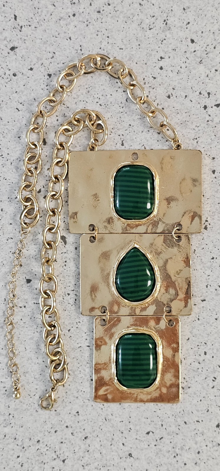 FASHION Jewelry necklace & bracelet gold tone metal green stones Unique Statemen