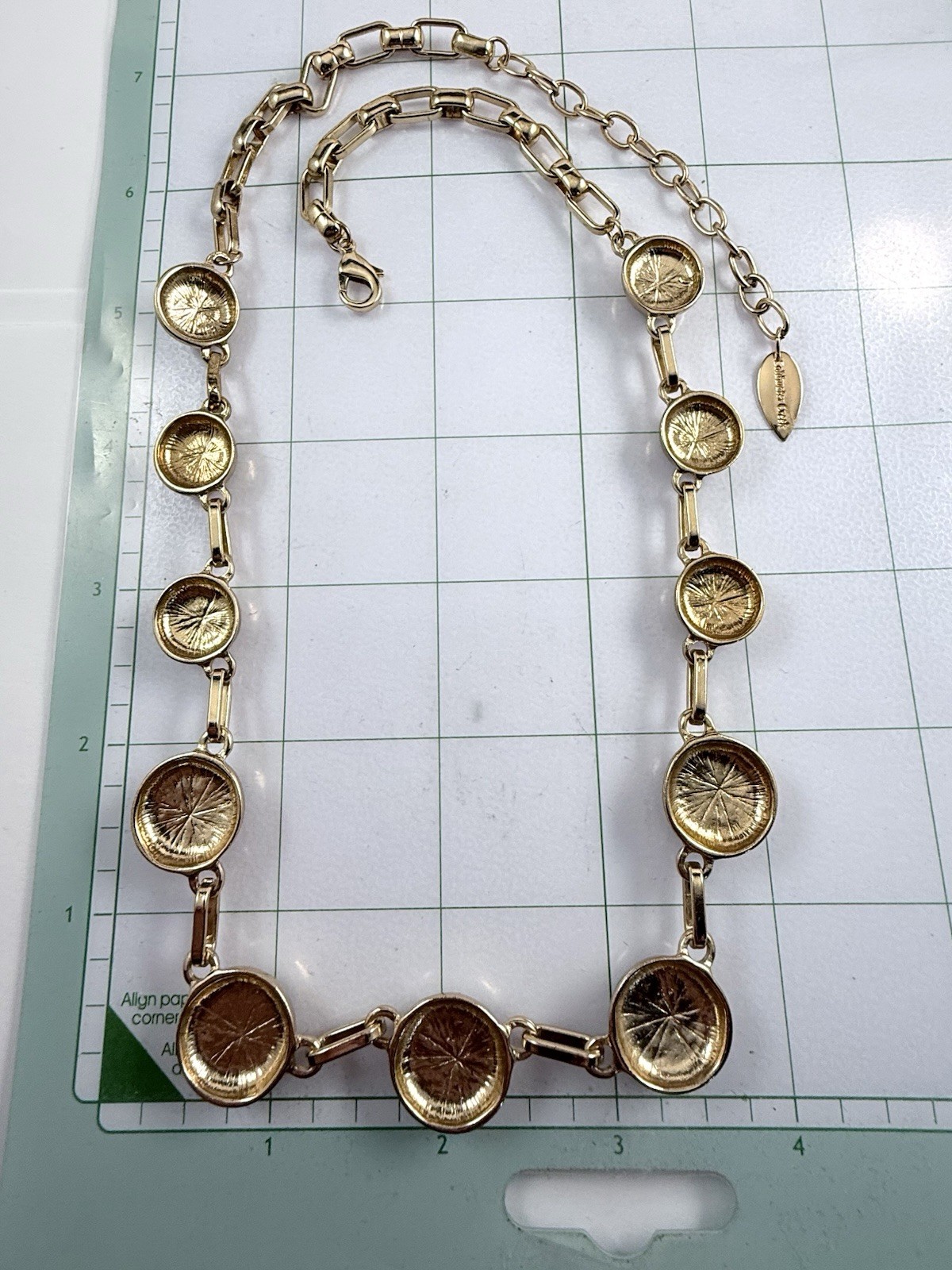 Vintage COLDWATER CREEK Smokey Gray Rhinestone Station Gold Tone Necklace 22″