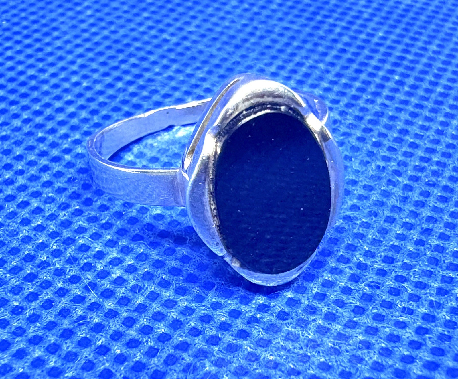 A33 Vintage 925 Sterling Silver Seal Ring Size 8.0 est 1950s Black Onyx 2.9g