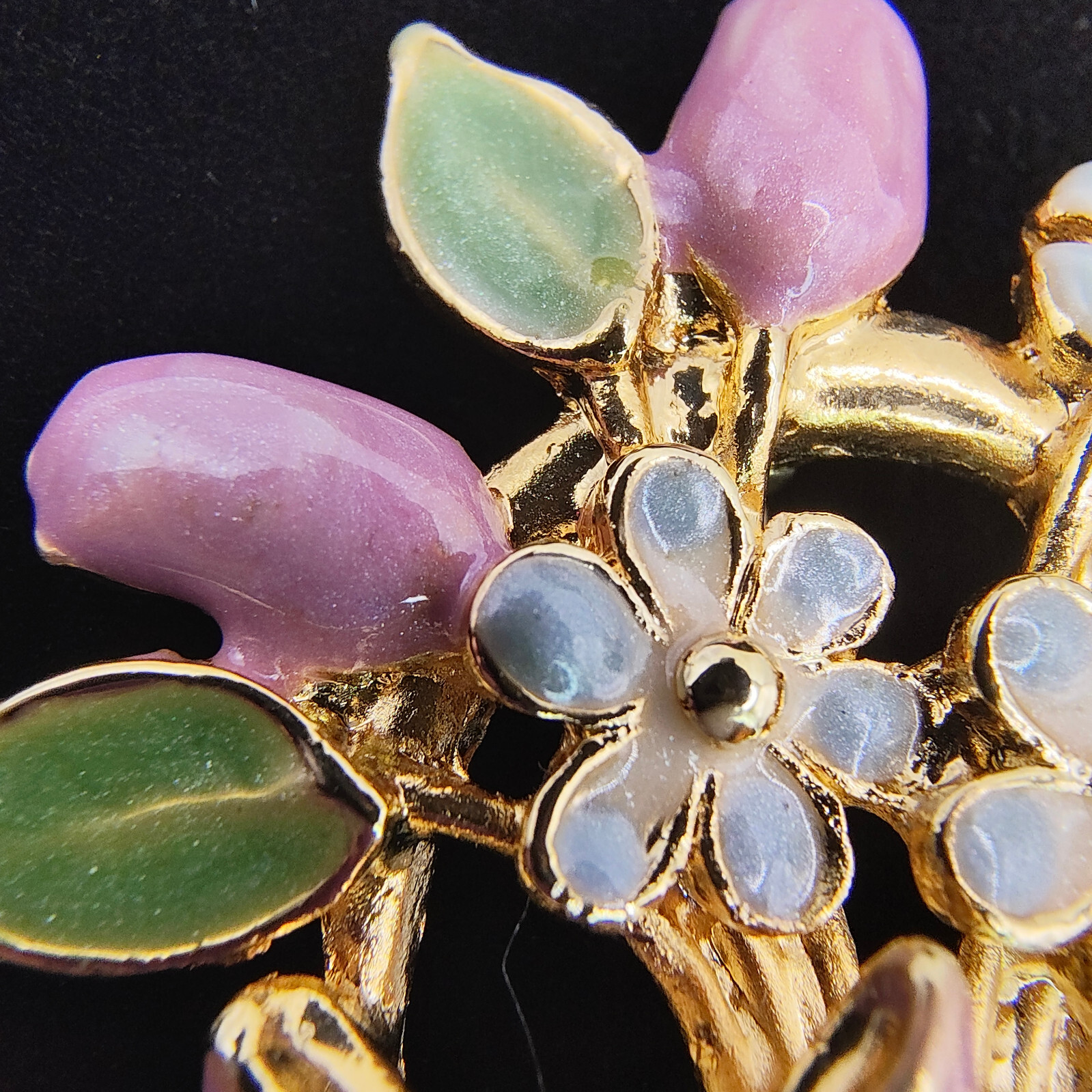 Vintage Flower Basket Brooch Pin Colorful Enamel Gold Tone Cottagecore