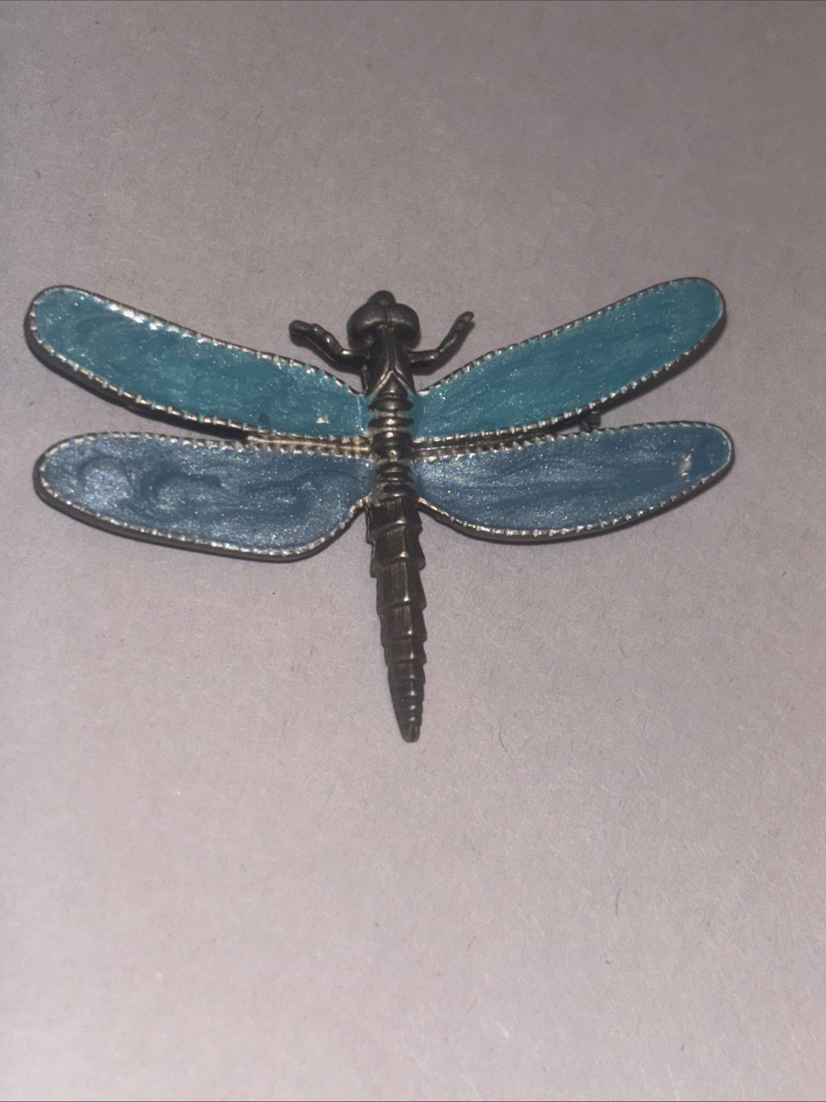 Vintage dragonfly brooch with blue enamel finish