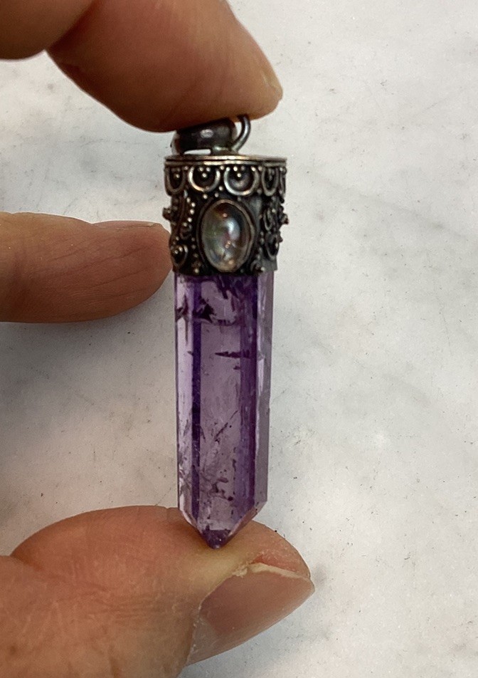 Vintage Sterling Silver Amethyst Rock Crystal Pendant