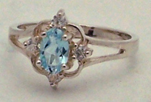 SWEET DAINTY ESTATE BLUE TOPAZ & WHITE STONE STERLING SILVER RING, SIZE 5