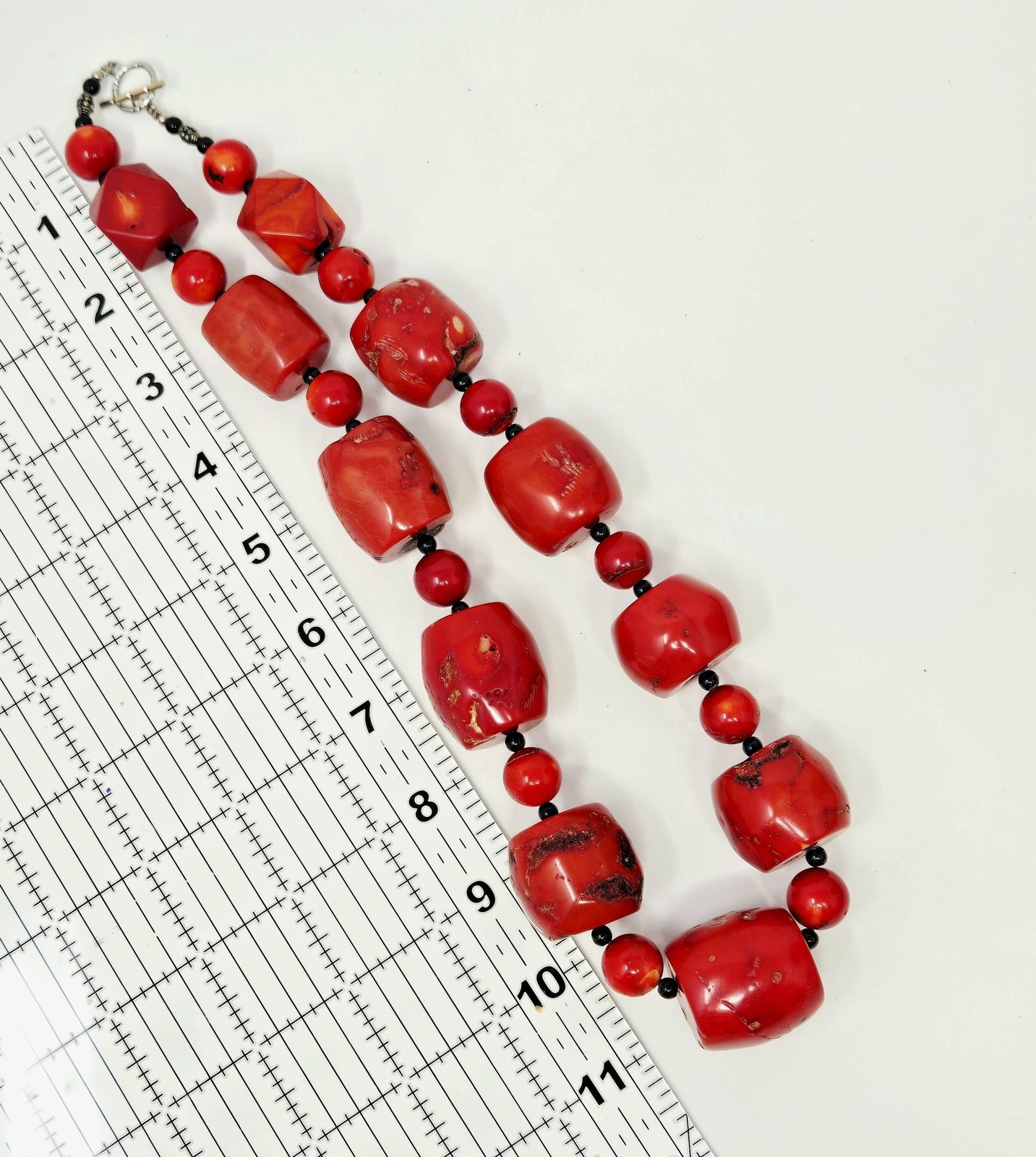 Vintage Red Coral Statement Necklace Sterling Silver Clasp Heavy Natural Coral
