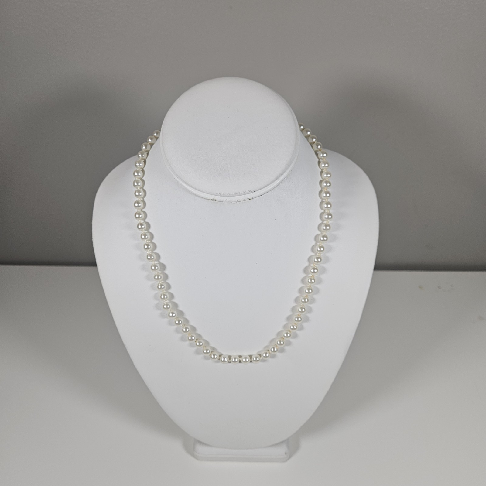 Vintage Faux Pearl Necklace With Goldtone Fish Hook Clasp