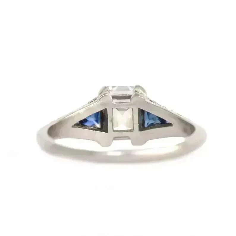 Art Deco Emerald Cut Lab Created Diamond Engagement Ring 14K White Gold FN