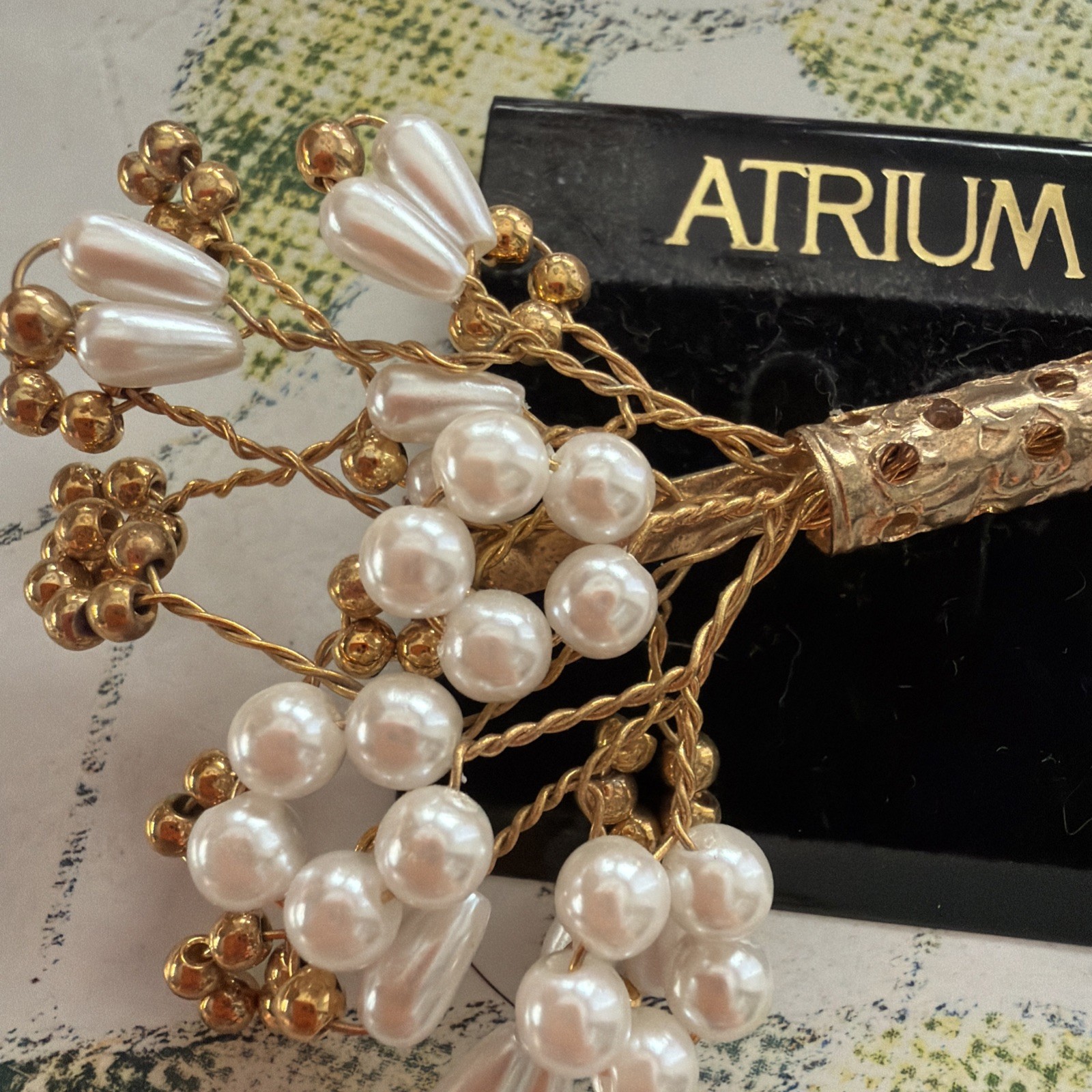 Vintage Atrium Gold Tone Faux Pearl Bouquet Brooch Pin