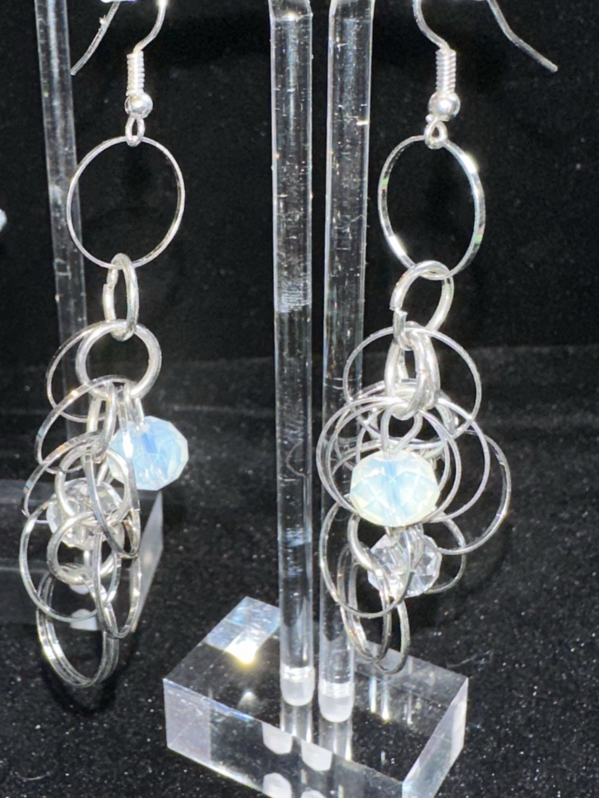 Vintage Lot of 3 Pierced Dangle Earrings Silver Tone With Sparkle