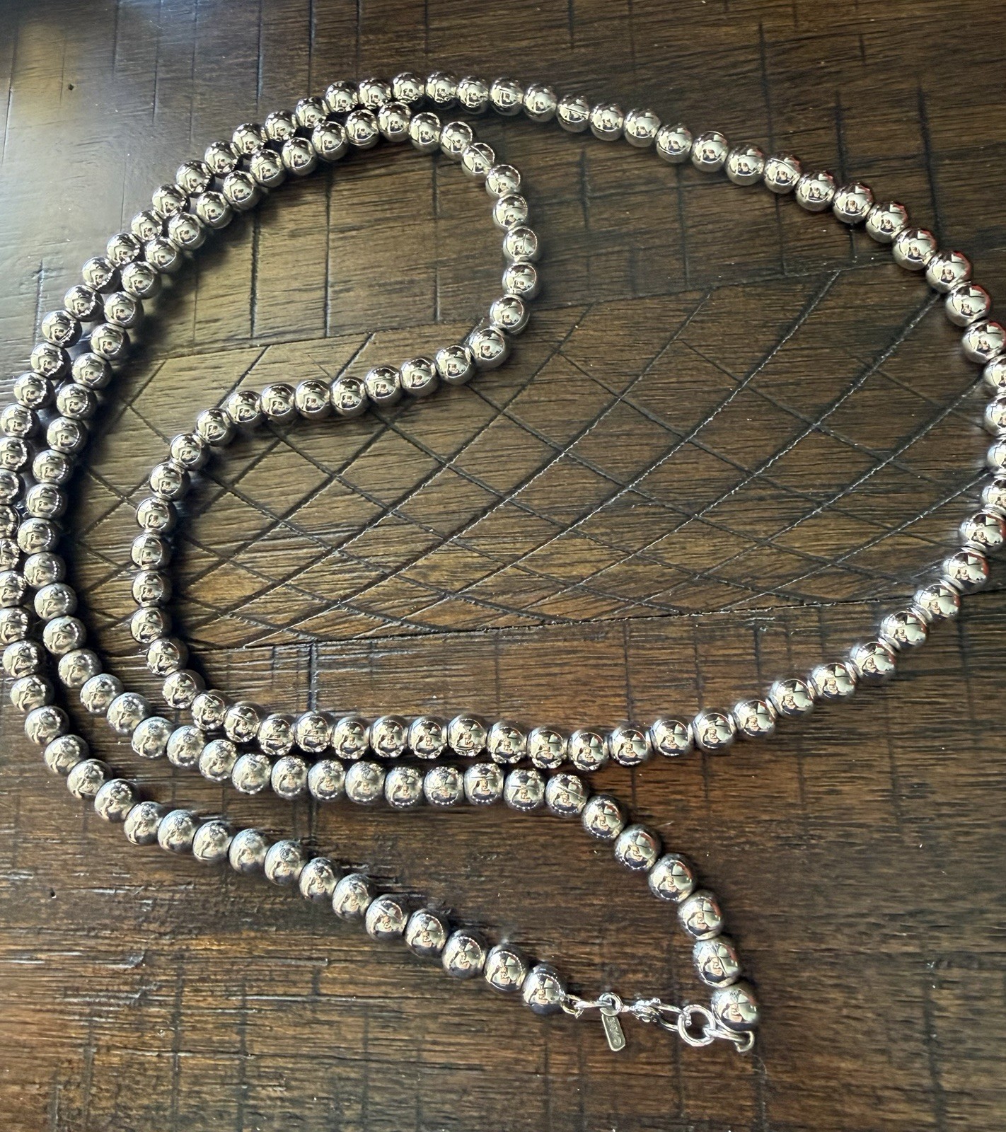 VTG Monet Slver Tone Beads 36’L Necklace