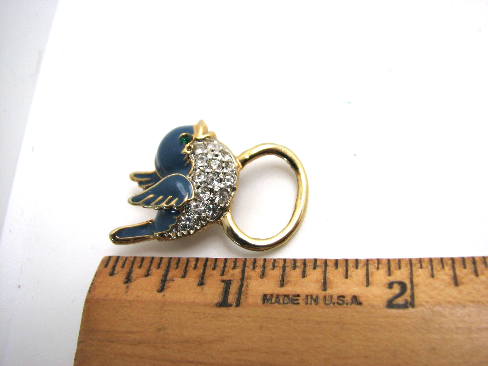Vintage Enamel & Pave Crystal Bluebird of Happiness Charm/Eyeglass Holder Pin