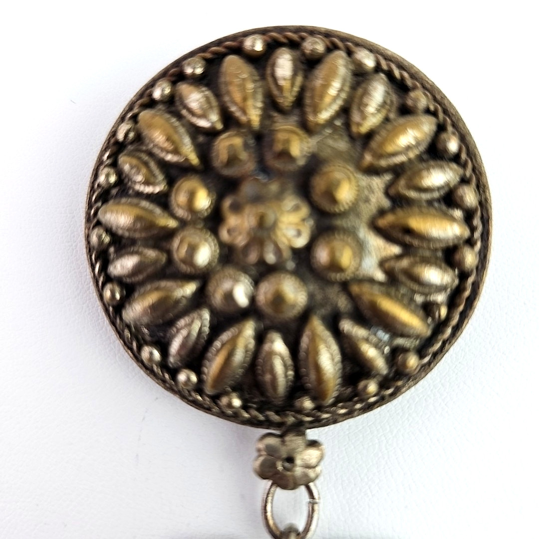 Vintage Ethnic Style Dangle Brooch Silver Tone Glass Cabochon 1930s to 1950s
