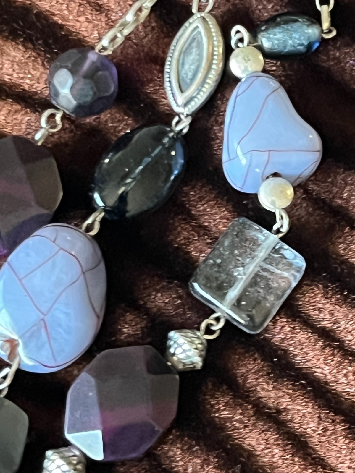NECKLACE Coldwater Creek Purple and Blue Beads, 3 Layered Chunky Bib Faux Stone