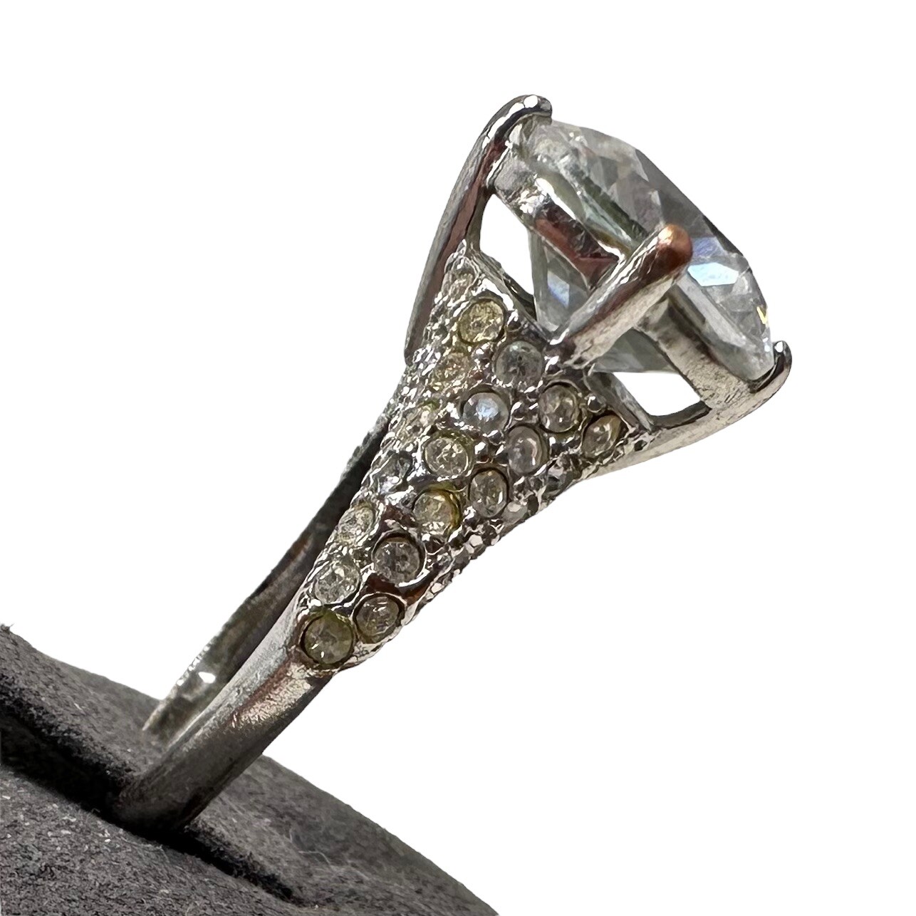 Vintage Silver Tone Cushion Cut Clear Crystal Rhinestone Ring Size 9