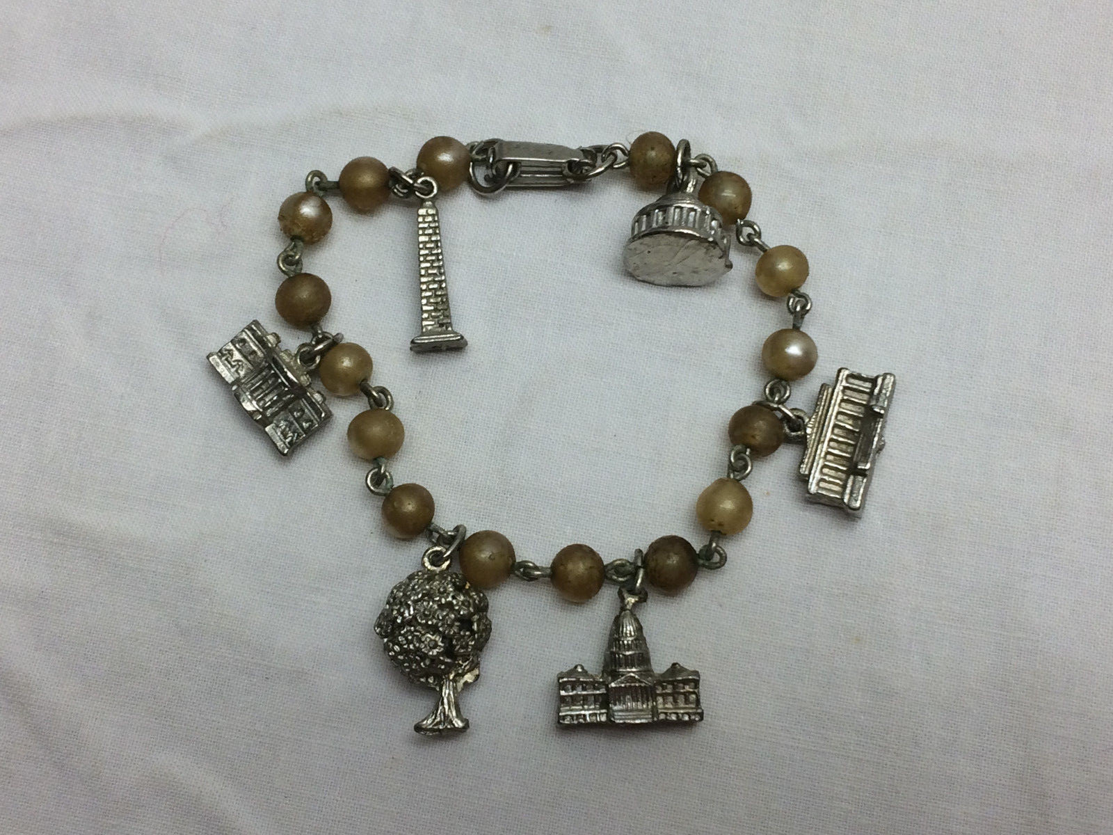 Vintage Charms and Charm Bracelet Washington D. C. Cherry Blossom Tree Buildings