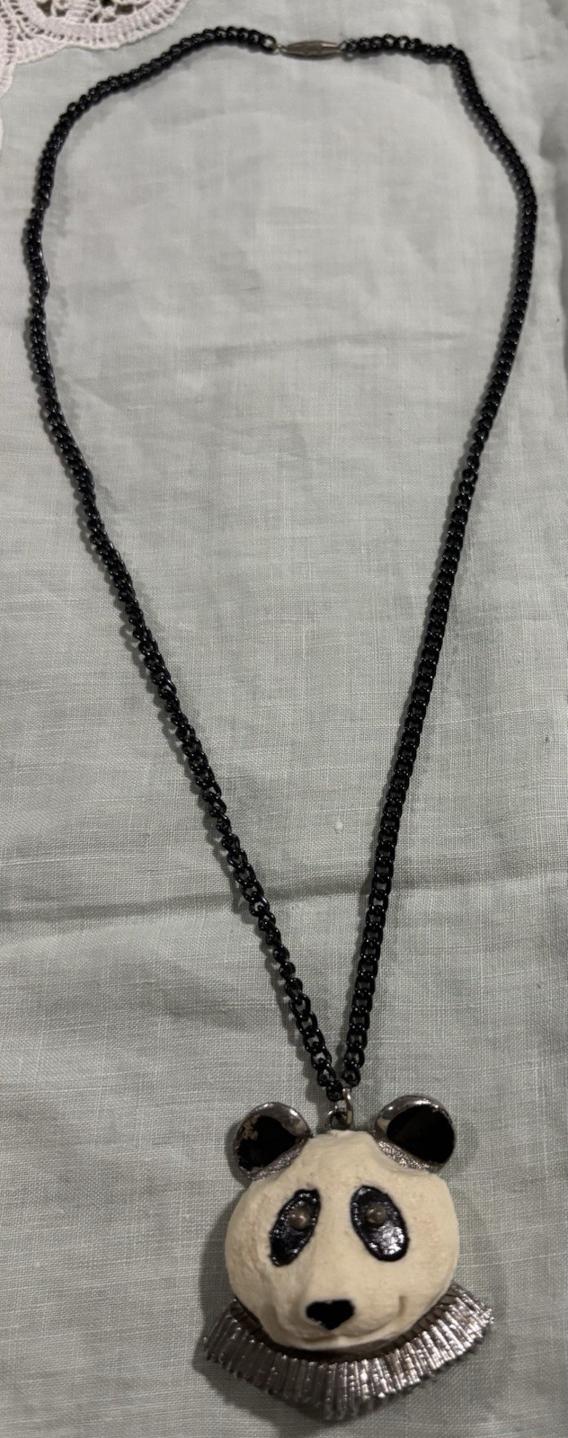 Rare 1970s Luca Razza Panda Necklace Signed Resin Pendant Designer Vintage HTF